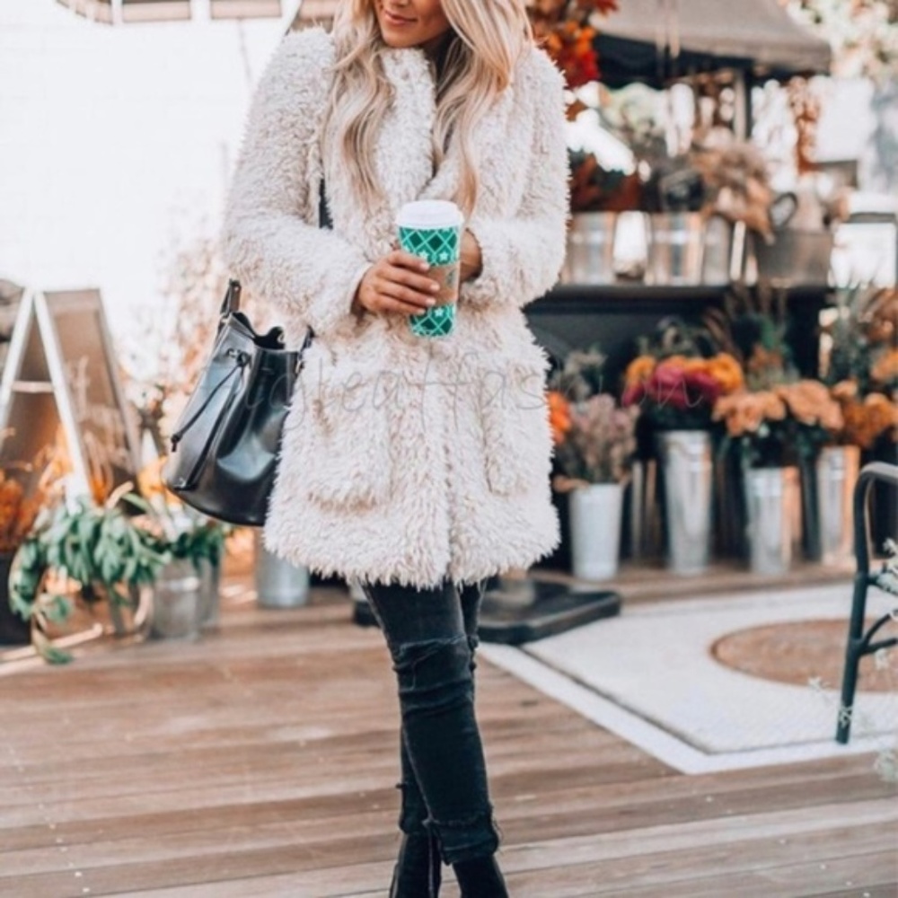 Softest Teddy Pocketed Faux Fur Pea Coat - Picture 2 of 5